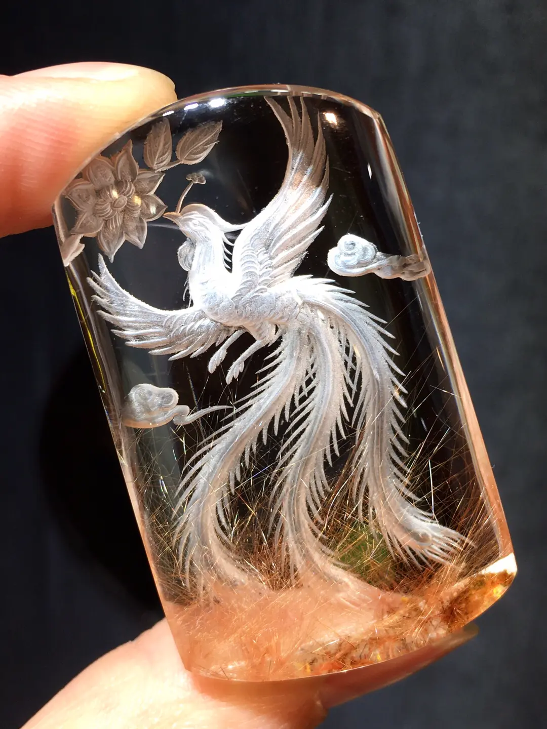 3D Laser Engraved Phoenix Crystal Pendant